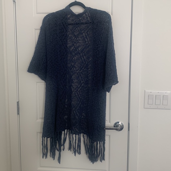 Pink Rose Navy Blue Crochet Duster - Picture 4 of 5